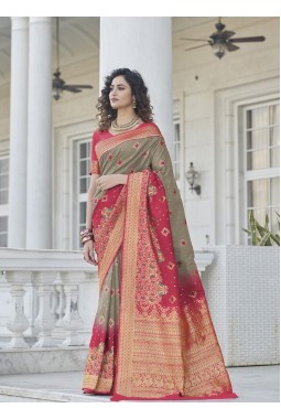 Grey Banarasi Silk Wedding Saree