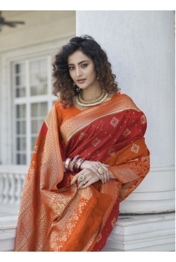 Designer Red Banarasi Silk Saree