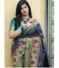 Grey Banarasi Silk Designer Party Wear Saree