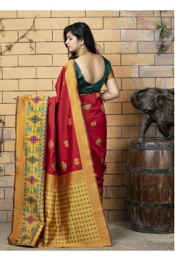 Red Banarasi Silk Designer Wedding Saree
