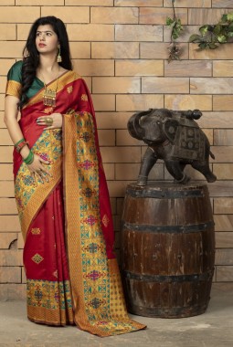 Red Banarasi Silk Designer Wedding Saree