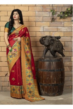 Red Banarasi Silk Designer Wedding Saree
