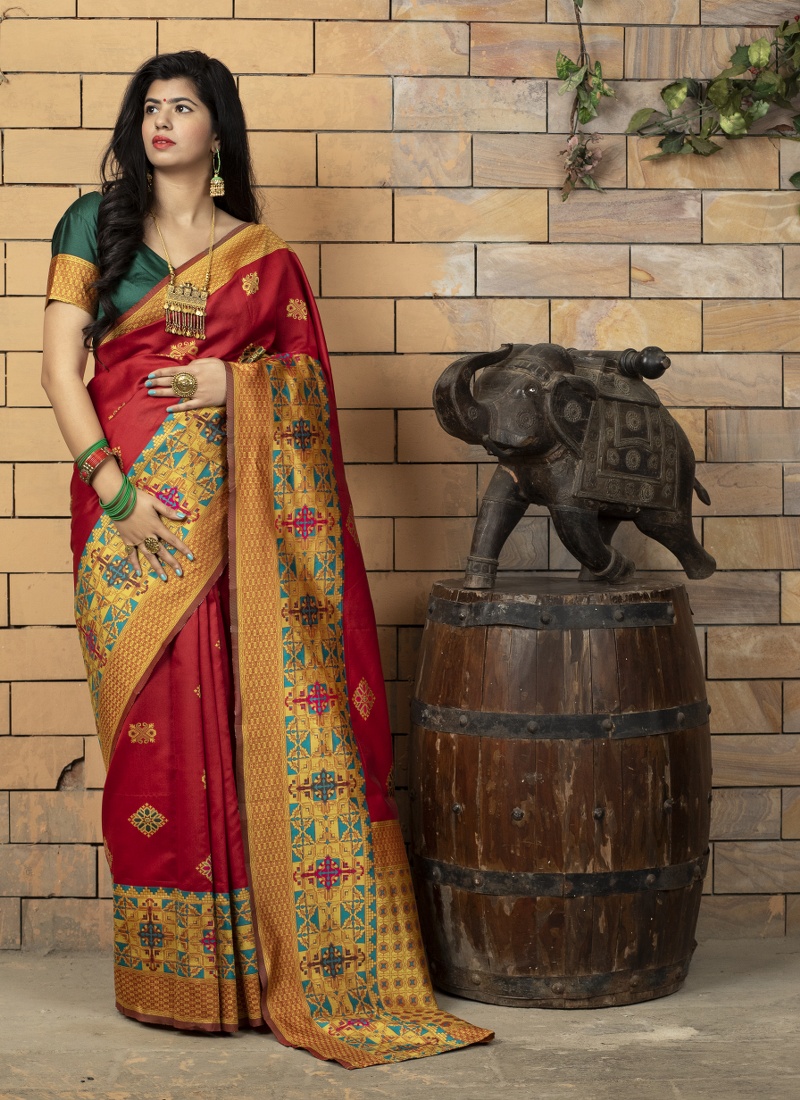 Red Banarasi Silk Designer Wedding Saree