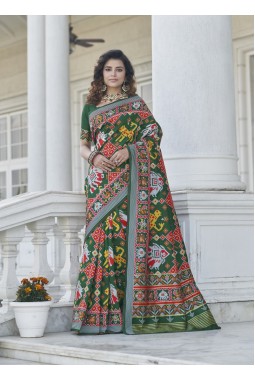 Green Patola Silk Designer Wedding Saree