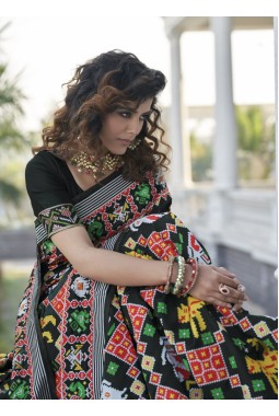 Black Patola Silk Designer Party Wear Saree