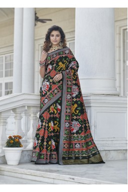 Black Patola Silk Designer Party Wear Saree