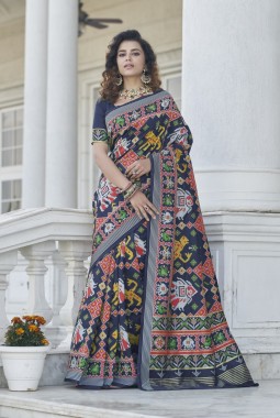 Navy Blue Patola Silk Designer Wedding Wear Saree