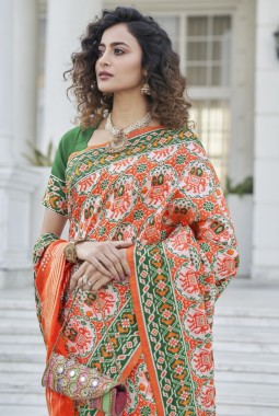 Orange Patola Silk Designer Wedding Wear Saree