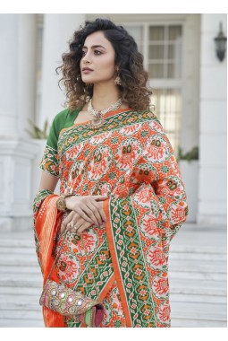 Orange Patola Silk Designer Wedding Wear Saree