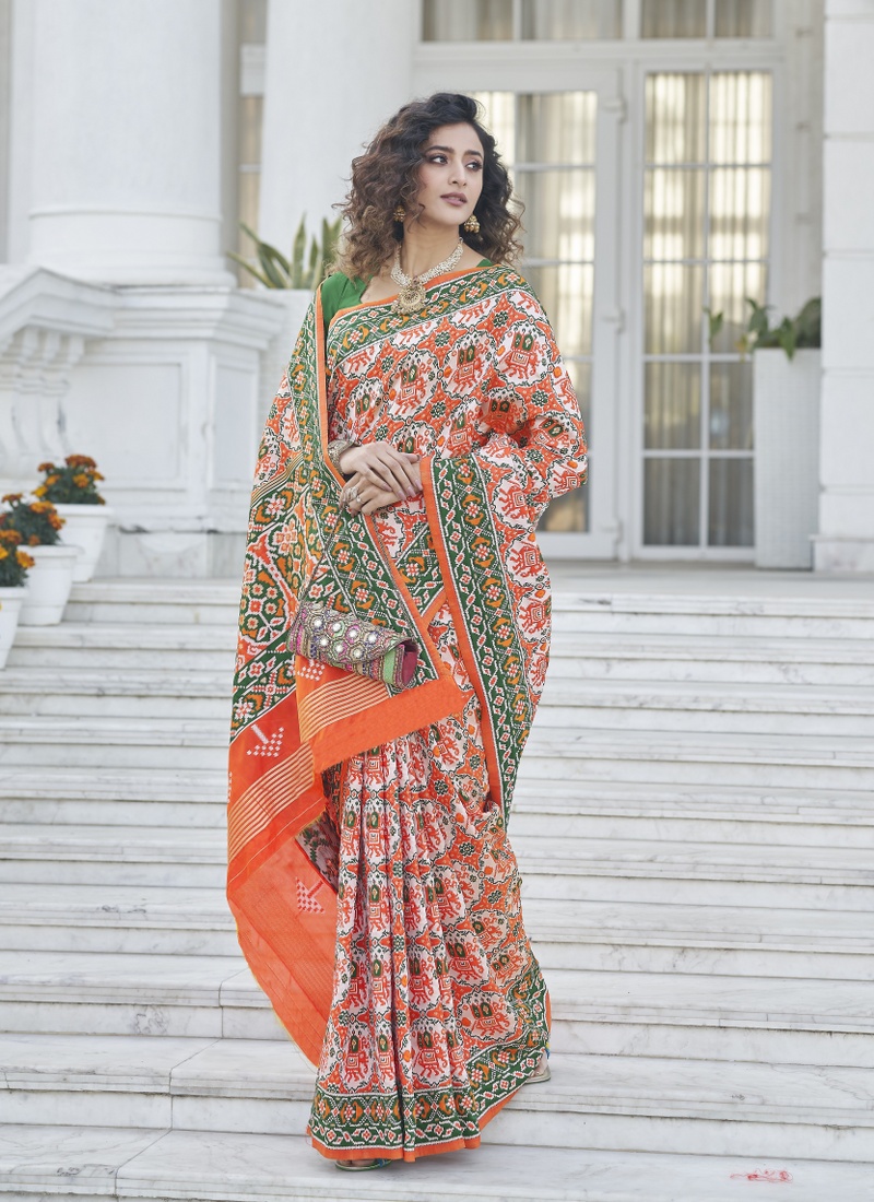 Orange Patola Silk Designer Wedding Wear Saree