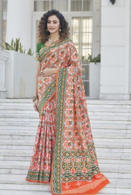 Orange Patola Silk Designer Wedding Wear Saree