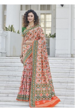 Orange Patola Silk Designer Wedding Wear Saree