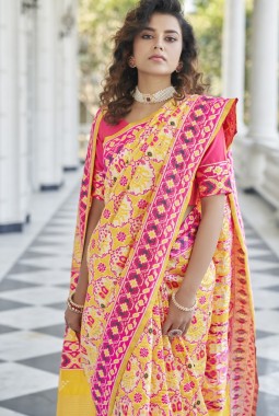 Yellow Patola Silk  Designer Party Wear Saree