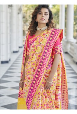 Yellow Patola Silk  Designer Party Wear Saree