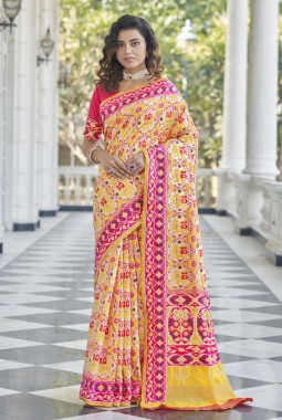 Yellow Patola Silk  Designer Party Wear Saree