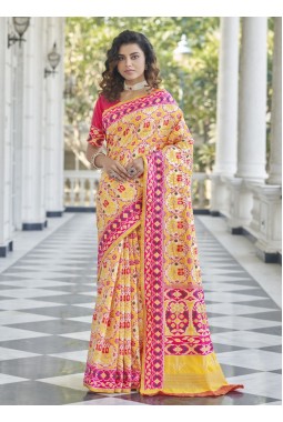 Yellow Patola Silk  Designer Party Wear Saree