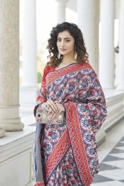 Navy Blue Patola Silk Designer Wedding Wear Saree