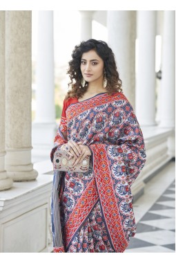 Navy Blue Patola Silk Designer Wedding Wear Saree