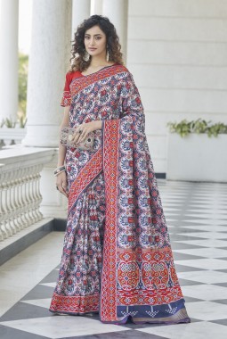 Navy Blue Patola Silk Designer Wedding Wear Saree