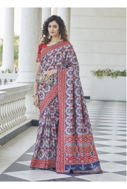 Navy Blue Patola Silk Designer Wedding Wear Saree