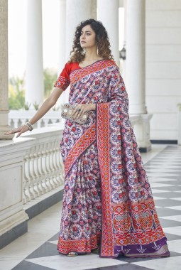 Purple Patola Silk Designer Party Wear Saree