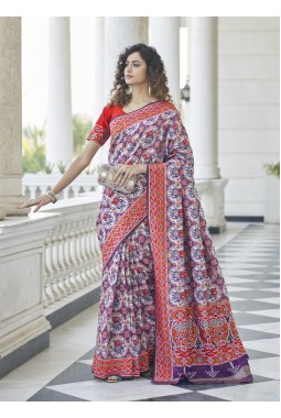 Purple Patola Silk Designer Party Wear Saree
