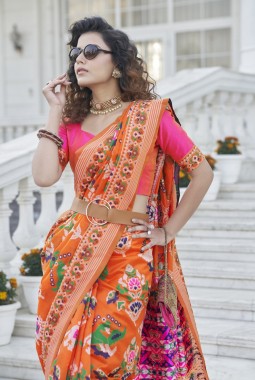 Orange Designer Patola Silk Wedding Wear Saree