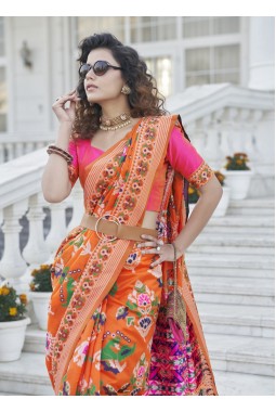 Orange Designer Patola Silk Wedding Wear Saree