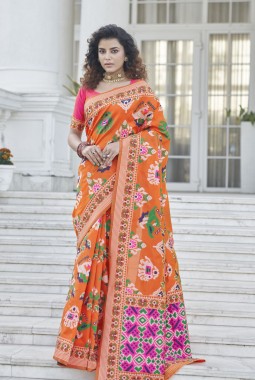 Orange Designer Patola Silk Wedding Wear Saree