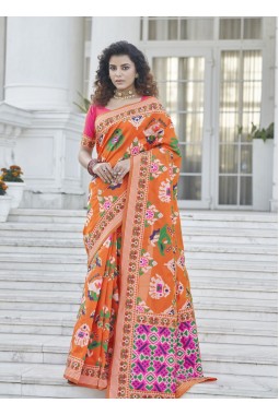 Orange Designer Patola Silk Wedding Wear Saree