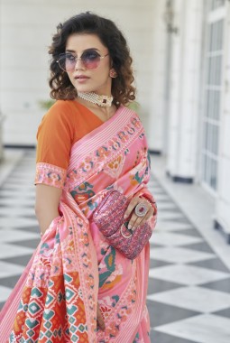 Pink Designer Patola Silk Wedding Wear Saree