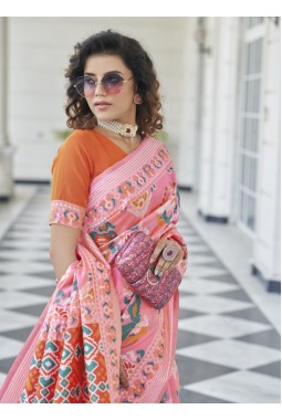 Pink Designer Patola Silk Wedding Wear Saree