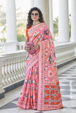 Pink Designer Patola Silk Wedding Wear Saree