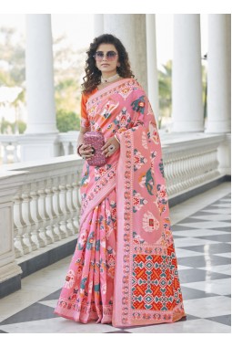 Pink Designer Patola Silk Wedding Wear Saree