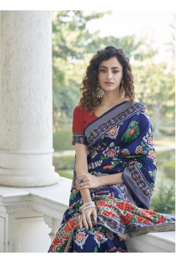 Navy Blue Designer Patola Silk Wedding Wear Saree