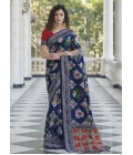 Navy Blue Designer Patola Silk Wedding Wear Saree