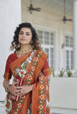 White Patola Silk Designer Wedding Saree