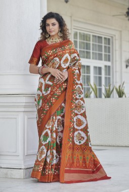 White Patola Silk Designer Wedding Saree