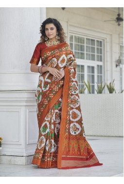 White Patola Silk Designer Wedding Saree