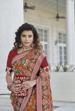 Orange Patola Silk  Designer Wedding Saree