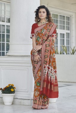Orange Patola Silk  Designer Wedding Saree
