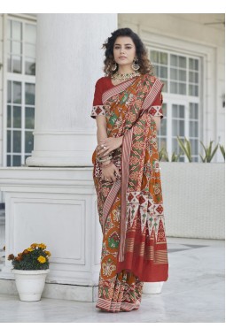 Orange Patola Silk  Designer Wedding Saree