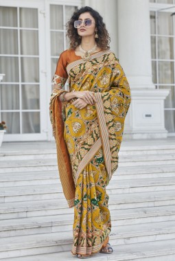 Mustard Patola Silk  Designer Wedding Saree