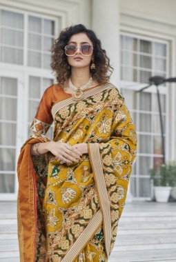 Mustard Patola Silk  Designer Wedding Saree