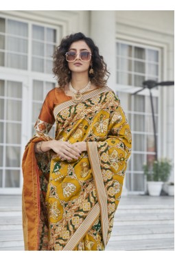 Mustard Patola Silk  Designer Wedding Saree