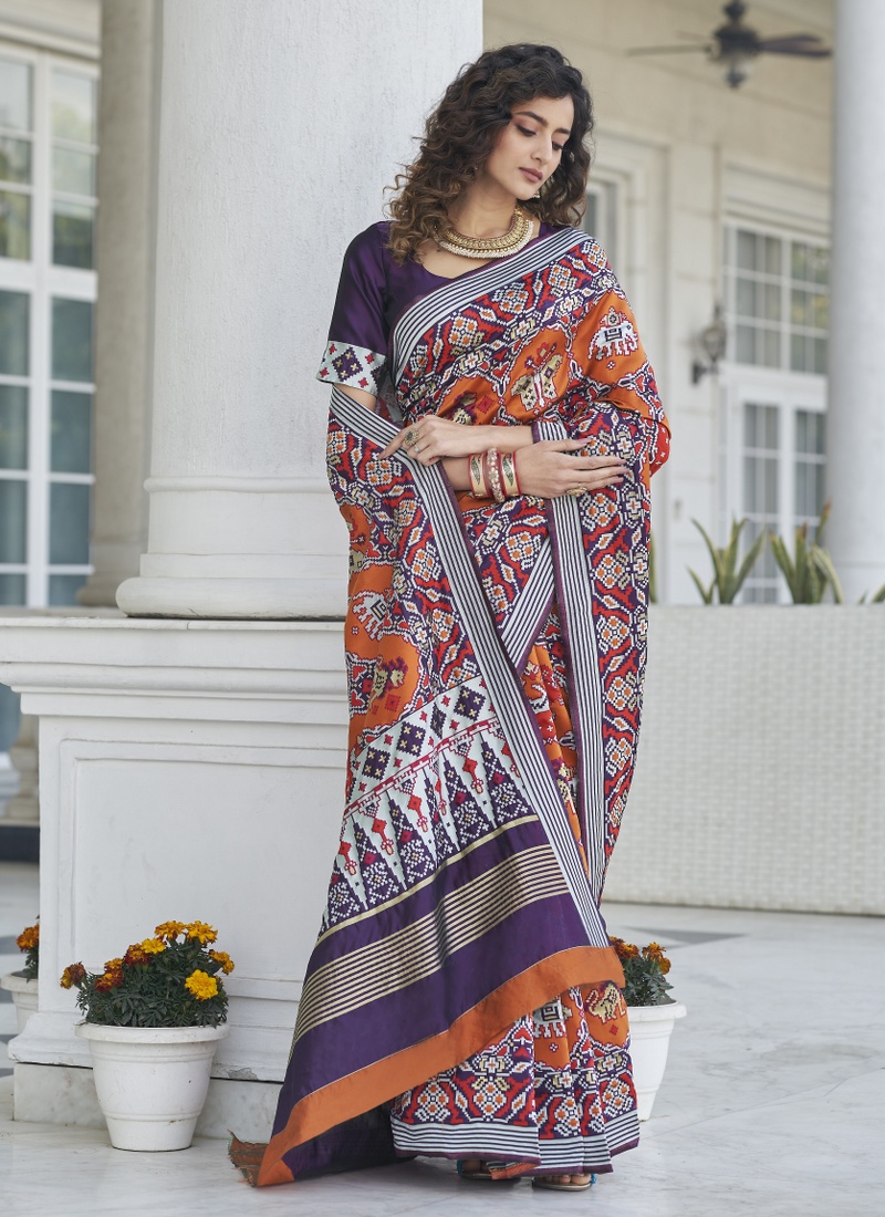 Purple Patola Silk  Designer Wedding Saree