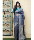 Grey Banarasi Silk Wedding Wear Saree