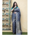 Grey Banarasi Silk Wedding Wear Saree