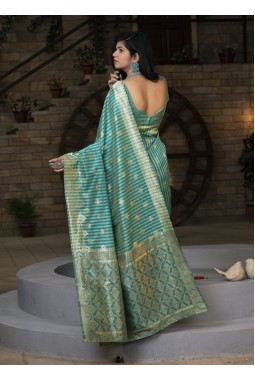 Green Banarasi Silk Party Wear Designer Saree