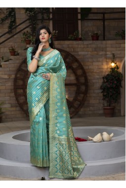 Green Banarasi Silk Party Wear Designer Saree